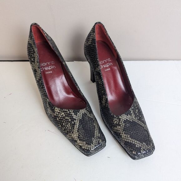 Vintage Pierre Chupin Paris Snakeskin Heels – Size 35 – Square Toe – Asymmetrica - Picture 1 of 9